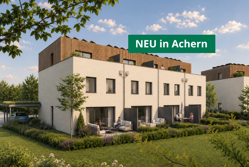 Achern Reihenhaus Visualisierung mit Ansicht auf drei Häuser
